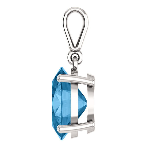 14k White Gold 11x9mm Swiss Blue Topaz & Diamond Necklace