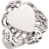 Heart Signet with Filigree Design Ring in 14k White Gold ( Size 6 )