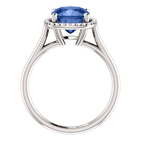 14k White Gold Blue Sapphire & 1/6 CTW Diamond Ring, Size 7