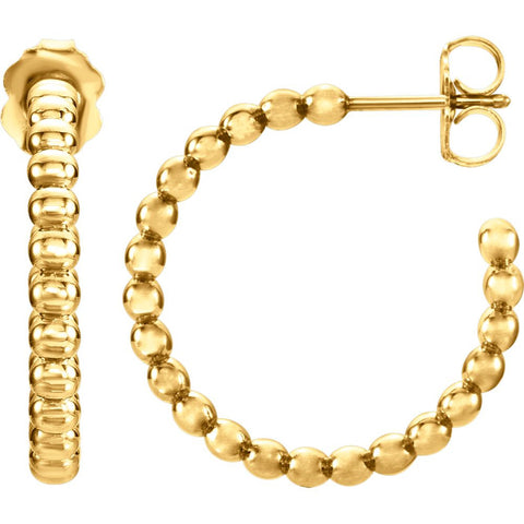 14k Yellow Gold 21mm Beaded Hoop Earrings