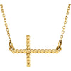 14K Yellow Gold 9.45X15.6mm Sideways Beaded Cross 16.5-Inch Necklace