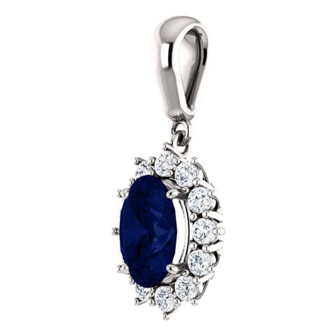 14k White Gold Chatham® Created Blue Sapphire & 1/3 CTW Diamond 18" Necklace