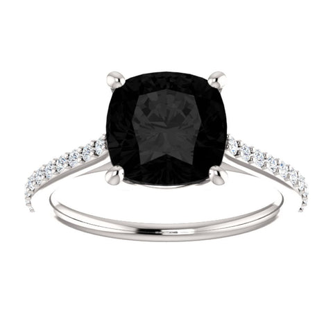14k White Gold Onyx & 1/5 CTW Diamond Ring, Size 7