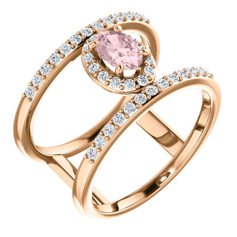 14k Rose Gold Morganite & 1/3 CTW Diamond Ring , Size 7