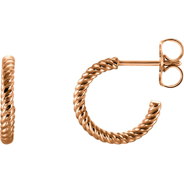 14k Rose Gold 12mm Rope Design Hoop Earrings