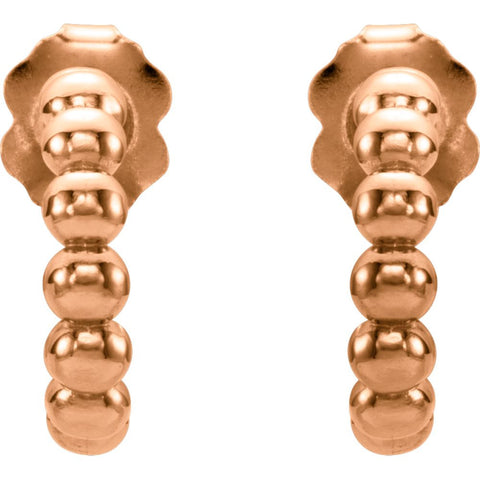 14k Rose Gold 12mm Beaded Hoop Earrings