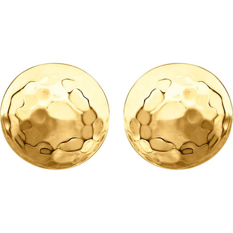 14k Yellow Gold Hammered Disk Earrings