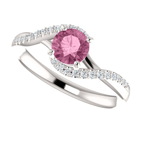 14k White Gold Passion Pink Topaz & 1/10 CTW Diamond Ring, Size 7