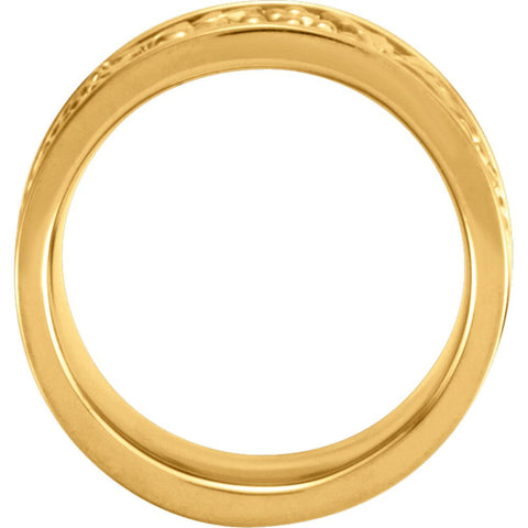 14k Yellow Gold 10.25mm Patterned Band Size 6