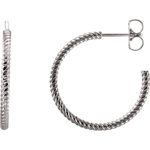 14k White Gold 21mm Rope Design Hoop Earrings