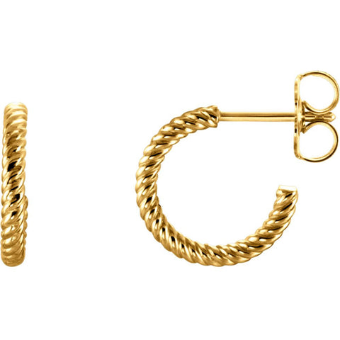 14k Yellow Gold 12mm Rope Design Hoop Earrings