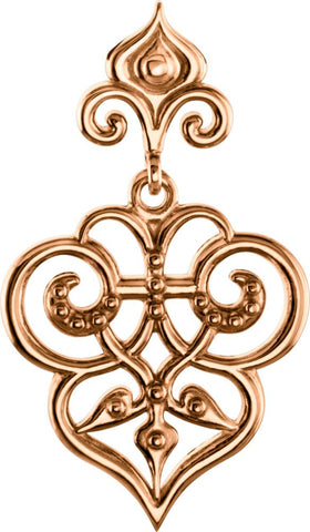 14k Rose Gold Fleur-De-Lis Decorative Dangle Pendant