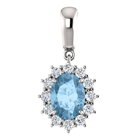 14k White Gold Blue Topaz & 1/3 CTW Diamond Pendant