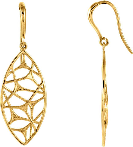14k Yellow Gold Web Design Dangle Earrings