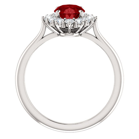 14k White Gold Chatham® Created Ruby & 3/8 CTW Diamond Ring , Size 7