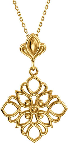 14k Yellow Gold Decorative Dangle 18" Necklace