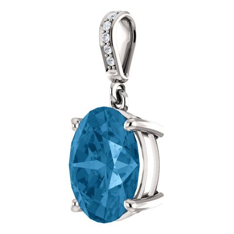 14k White Gold 11x9mm Swiss Blue Topaz & Diamond Necklace
