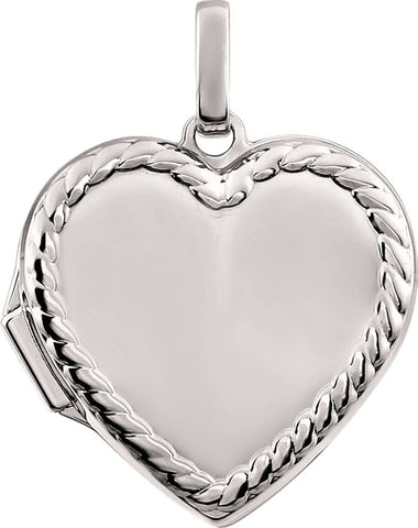14k White Gold Heart Rope Design Locket