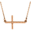 9.45X15.6mm Sideways Beaded Cross 16.5-Inch Necklace in 14K Rose Gold