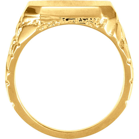 14k Yellow Gold 18x16mm Men's Nugget Signet Ring, Size 10