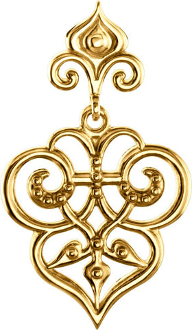 14k Yellow Gold Fleur-De-Lis Decorative Dangle Pendant
