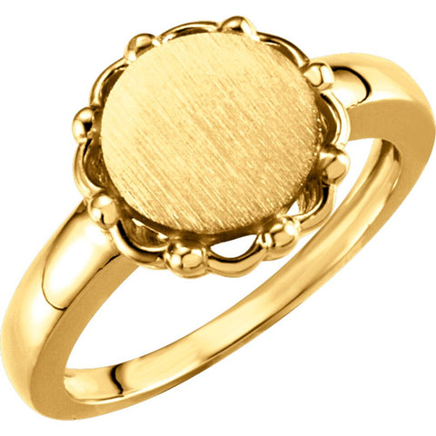 14k Yellow Gold Round Signet Ring, Size 6