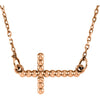 12.05X19.5mm Sideways Beaded Cross 16.5-Inch Necklace in 14K Rose Gold