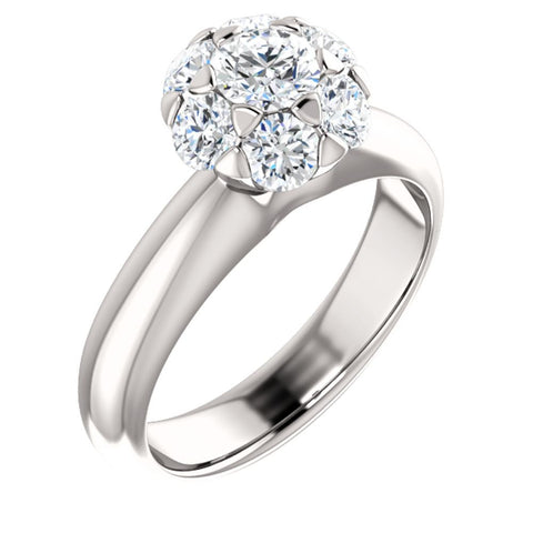 14k White Gold 1 1/5 CTW Diamond Cluster Engagement Ring, Size 7