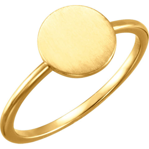 14k Yellow Gold Round Engravable Ring , Size 7