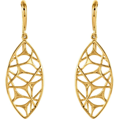 14k Yellow Gold Web Design Dangle Earrings