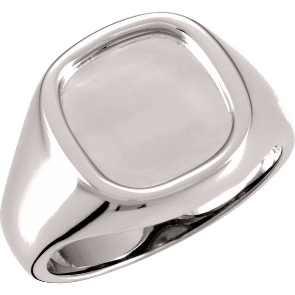 14k White Gold 12mm Men's Signet Ring, Size 11
