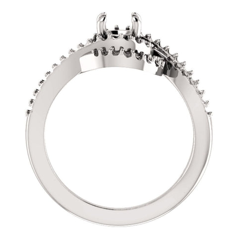 14k White Gold 5.8mm Round Accented Engagement Ring Mounting, Size 7