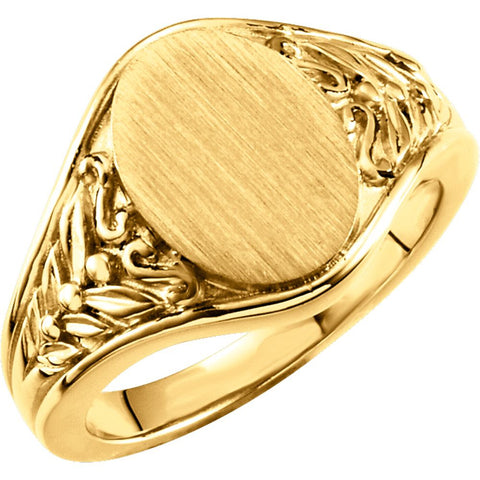 14k Yellow Gold Oval Signet Ring , Size 6