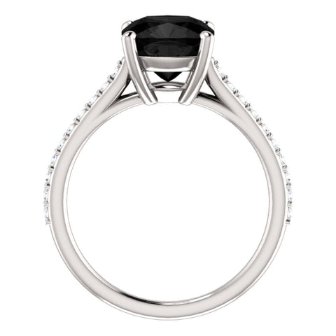 14k White Gold Onyx & 1/5 CTW Diamond Ring, Size 7