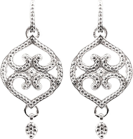 14k White Gold Granulated Design Fashion Dangle Earrings with Backs