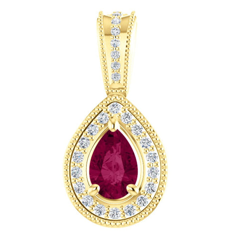 14k Yellow Gold Rhodolite Garnet & 1/8 CTW Diamond Pendant