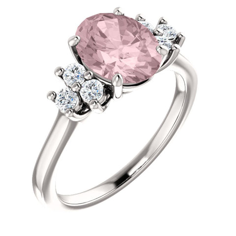 14k White Gold Morganite & 1/5 CTW Diamond Ring, Size 7