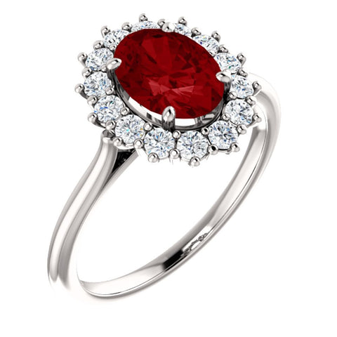 14k White Gold Chatham® Created Ruby & 3/8 CTW Diamond Ring , Size 7