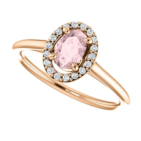 14k Rose Gold Morganite & 1/10 CTW Diamond Ring, Size 7
