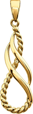 14k Yellow Gold Rope Design Teardrop Pendant