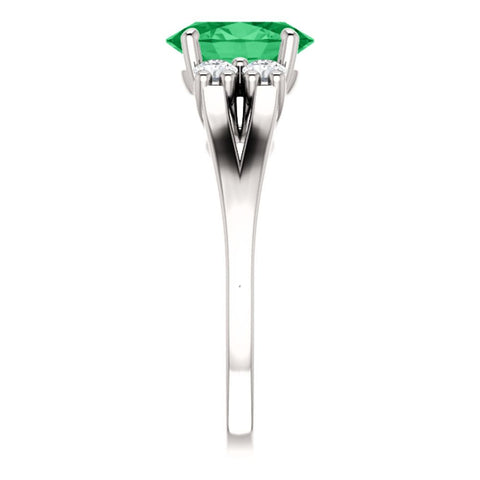 14k White Gold Chatham® Created Emerald & 1/4 CTW Diamond Ring, Size 7