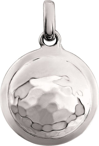 14k White Gold Hammered Disk Pendant
