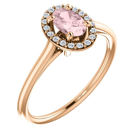 14k Rose Gold Morganite & 1/10 CTW Diamond Ring, Size 7