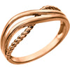 14k Rose Gold Crossover Rope Ring, Size 7