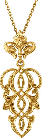 14k Yellow Gold Decorative Dangle 18" Necklace