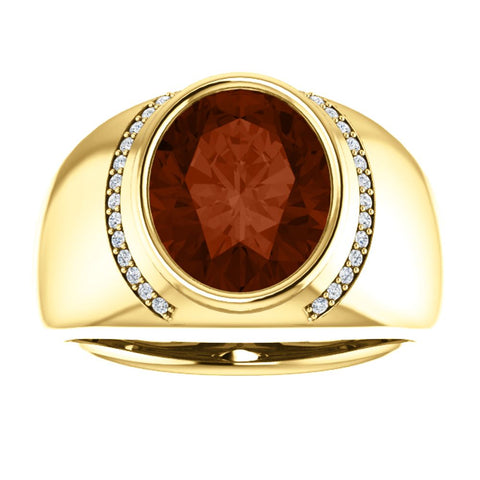 14k Yellow Gold Mozambique Garnet & 1/8 CTW Diamond Ring, Size 11