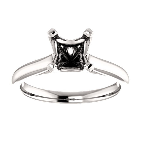 14k White Gold 5mm Square Engagement Ring Mounting, Size 7