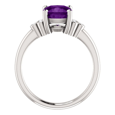 14k White Gold 7x7mm Genuine Amethyst & 1/6 CTW Diamond Ring, Size 7