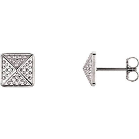14k White Gold Granulated Pyramid Earrings
