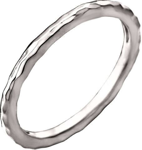 14k White Gold 2mm Hammered Stackable Ring Size 5